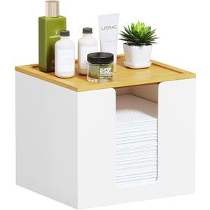 VITVITI Disposable Face Towel Holder Containers, Metal Iron Facial Clean Towels Box for XL Clean Skin Club, Large Capacity With Bamboo Lid for Bathroom, White