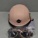 Motorcycle Half Helmet Retro German Handmade Leather Half Face Quick Release Buckle & Goggles - DOT Approved (Pink, L)