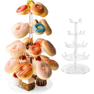 4 Tier Rotatable Donut Stand with 22 Pegs, Acrylic Dessert Table Display for Doughnuts, Bagels, Cupcakes, Donut Tower Stand for Birthday Wedding Party Baby Shower Christmas 9.84 x 16.93in