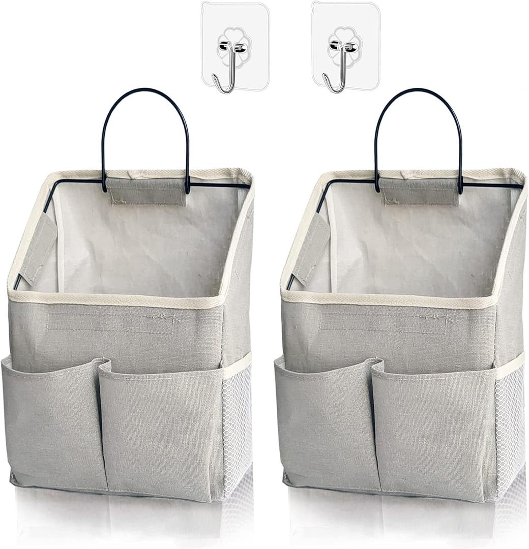 2 Pack Wall Hanging Storage Bag,Wall Hanging Organizer with Pockets, Hanging storage basket for Dormitory Bathroom Bedroom (Grey-upgraded)