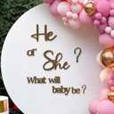 He or She Gender Reveal Decorations - Large Felt Letters Sign for Baby Shower Arch Backdrops, Wall Photo Props, and Girl or Boy Party Supplies - Brown