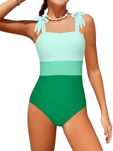 Dearnow Girls Swimsuit One Piece Casual Color-Block Adjustable Straps Girls Bathing Suit Swimwear, Size 11-12Y