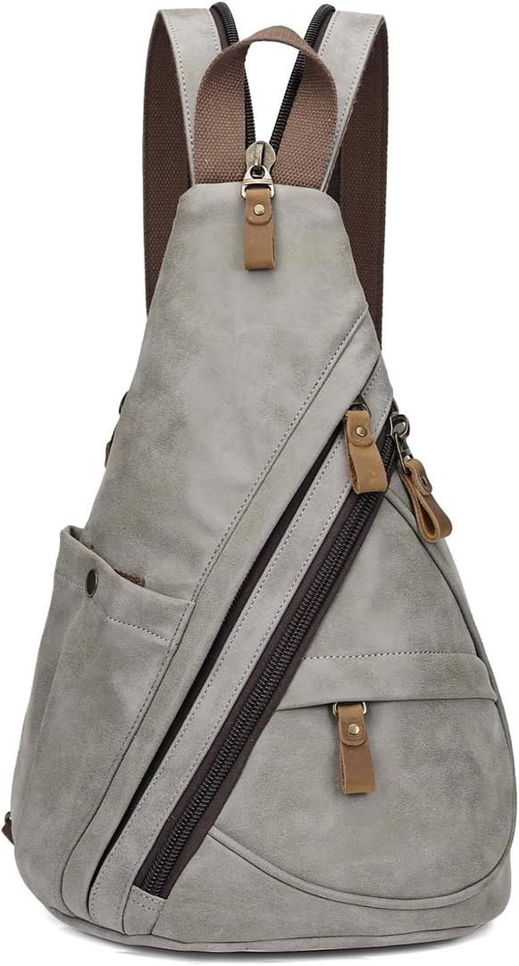 KL928 PU Leather Sling Bag - Small Crossbody Backpack Shoulder Casual Daypack Rucksack for Men Women(Leaden)