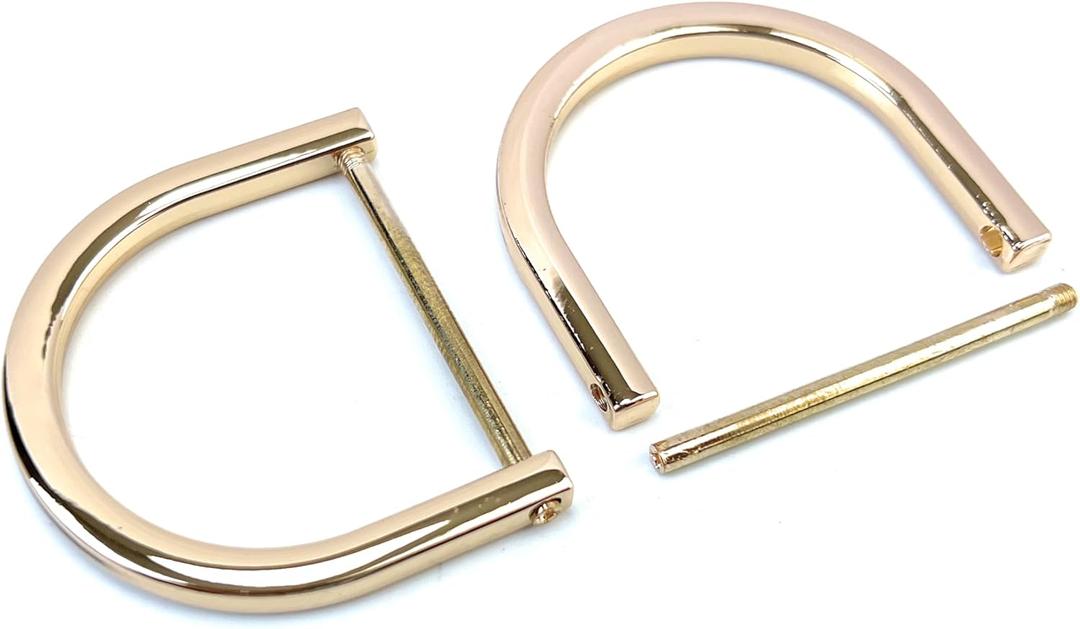4 Pcs Heavy Duty D Rings Screw in Shackle 1-1/2 Inch Light Gold U Shape Replacement D Ring for Purse Keychain Dog Collar