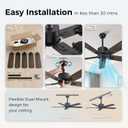Obabala 52 Inch Ceiling Fan No Light, Modern Black Ceiling Fan Without Light with Remote & APP, Quiet Reversible DC Motor, 6-Speeds, for Living Room, Bedroom, Patio (Black+Brown)