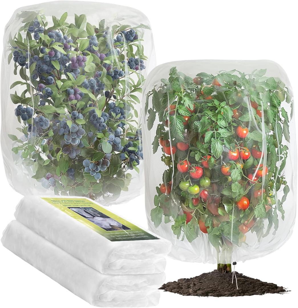 2 PCS Large Fruits Tree Netting Cover for Garden 10 x 10 ft Garden Insect Bird Barrier Plant Netting for Tomato Blueberry Bush Netting Covers Deer Cicada Netting Cover Bag with Drawstring