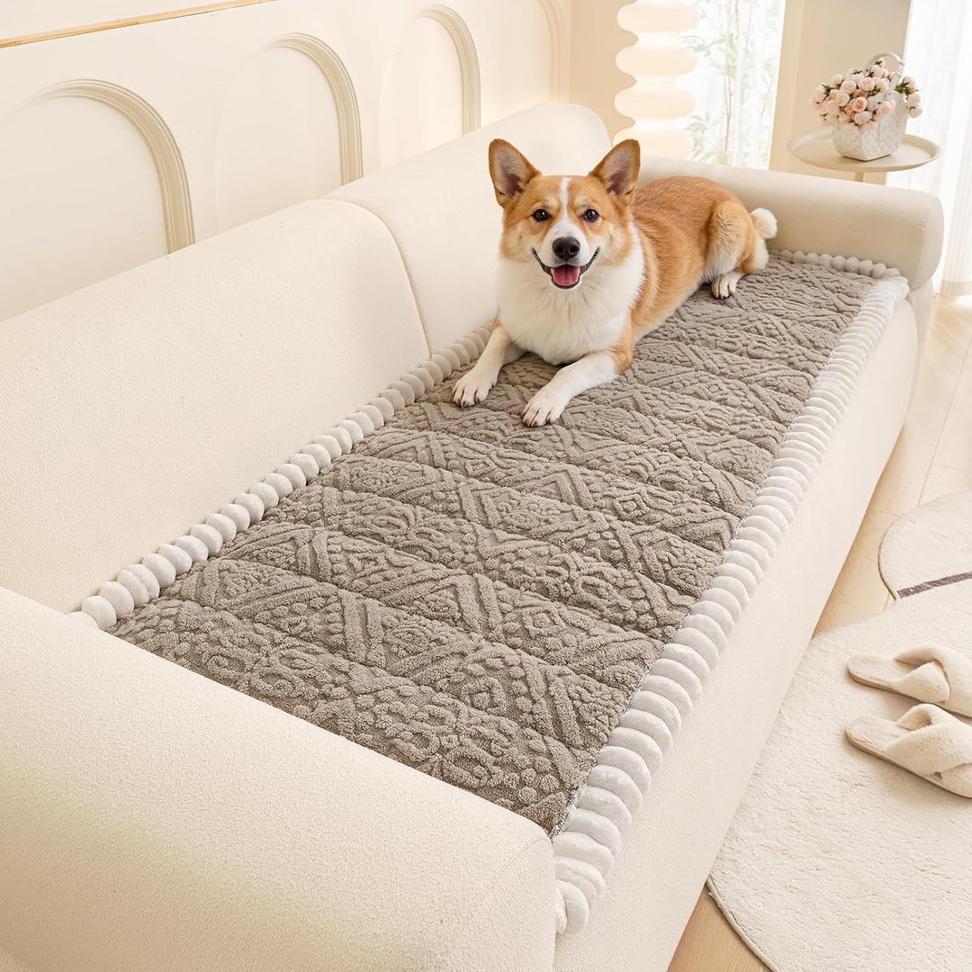 Vaukki Pet Couch Covers for Dogs, Washable Soft Dog Sofa Cover Protector, Non Slip Sofa Slipcover for 3 Cushion Couch, Fuzzy Sofa Pad Pet Friendly Dog Bed Mat for Couches (27.6''x82.7'', Coffee)