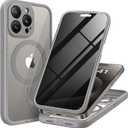 TIESZEN for iPhone 15 Pro Max Case, Compatible with MagSafe, Built-in Privacy Screen Protector and Camera Protection, Anti Spy Full Body Dustproof Shockproof Hard Phone Case 6.7", Light Grey