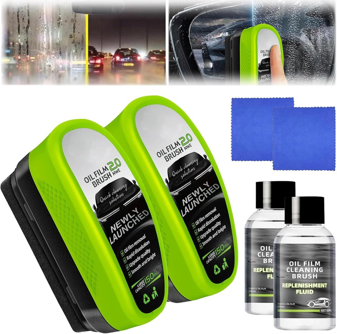 Automotive Oil Film Cleaning Brush for Car Windows,Upgrade 2.0 Clear Vision Glass Cleaner, Car Windshield Cleaner Tool,Universal Cleaning Wipe Board (2PCS)