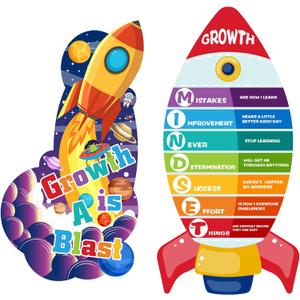3 x Fainne 2 Pcs Large Growth Mindset Posters Space Themed Classroom Decoration, 27 x 13.4 inches