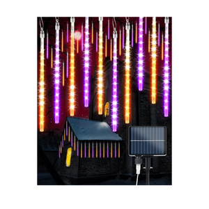 Solar Halloween Lights 20 Tubes 480 LED Meteor Shower Icicle Raindrop Lights with Timer Function Falling Rain Light for Holiday Party Halloween Decorations (Orange and Purple)