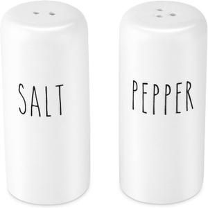 Farmhouse Salt and Pepper Shakers Set - Rustic Salt and Pepper Shakers Set - Cute White Salt and Pepper Shakers for Your Farmhouse Kitchen, Sturdy Ceramic, 3.4 oz Capacity, Rust-Free