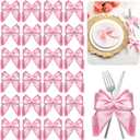 25 Pcs Pink Bow Satin Napkins Coquette Bow Party Decors 5 x 5 Inch Coquette Silky Table Napkins Coquette Theme Party Supplies for Weddings Banquet Birthday Baby Shower Bachelorette Decors
