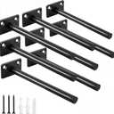 8 Pcs 6" Black Solid Steel Floating Shelf Bracket Blind Shelf Supports - Hidden Brackets for Floating Wood Shelves - Concealed Blind Shelf Support  Screws and Wall Plugs Included
