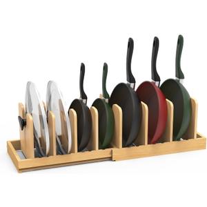 Bamboo Pot Lid Organizer, Pots and Pans Organizer Inside Cabinet, Pot Lids holder for Kitchen Countertop