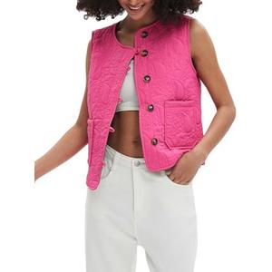 YEXPINE Women's Cropped Quilted Vest Lightweight Sleeveless Open Front Button Down Padded Jacket Winter Fall Outfits Size XL