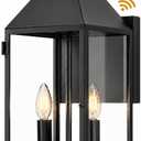 FFHH 18" H Large Outdoor Wall Lantern Sconce Dusk to Dawn Dual-Head Outdoor Light Fixtures Matte Black Metal and Tempered Glass for Villa Garage Farm Exterior Proch Light
