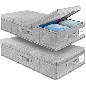 Supowin Underbed Storage Containers Bin with Lids, Large Under Bed Storage Organizer Box with Handle, Foldable Under the Storage Bags for Organizing Clothes, Shoes, Blankets, Pillows, 2 Pack