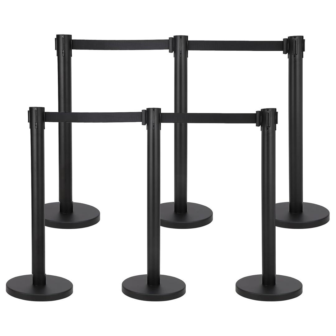 GARVEE Crowd Control Stanchion with 6.5FT Retractable Belt Stanchion Set, Heavy Duty Premium Steel, Easy Assembly, Black, 6-Pack