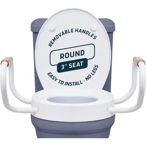 Lunderg Raised Toilet Seat with Handles - Round - Easy to Install Toilet Seat Risers for Seniors - Adds 3 Inches & Works like the one you’ve always used - Elegant design - No Hospital Vibe