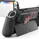 Switch OLED Case with Flip Game Storage, KIWIHOME Dockable Protective Case for Nintendo Switch OLED 2021 TPU Grip Portable Cover Accessories, Black