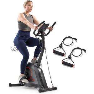 Sunny Health & Fitness Smart Stationary Exercise Upright Bike w/Pulse Sensor & 4-Way Adjustable Seat, Cycling Machine for Home Cardio Training, Free SunnyFit App Connection, Optional Resistance Band