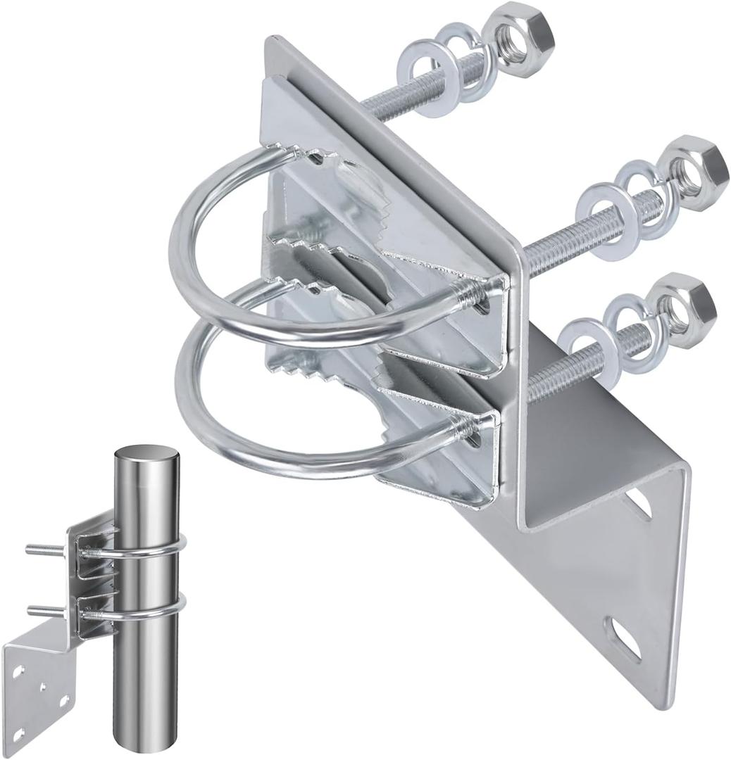 Pole Mounting Bracket, Antenna Mount Bracket, Heavy Duty Antenna Pole Mount, Outdoor Antenna Pole Mast Mount Bracket with Double U Bolt Clamp V Jaw Bracket Not Include Pole