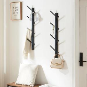2 Pack Coat Rack Vertical Wall Mount, Bamboo Coats Hooks Clothes Holder Hanger for Wall Coat Hat Jacket Clothing Bathroom Robes Mudroom Entryway(Black) (Large)