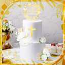 9 Pcs Mi Primera Comunion Cake Topper Gold Cross and Dried Flower Decor Set First Holy Communion Baptism Cake Pick Religious God Bless Baptism Cake Decoration for Celebration Milestones Decor