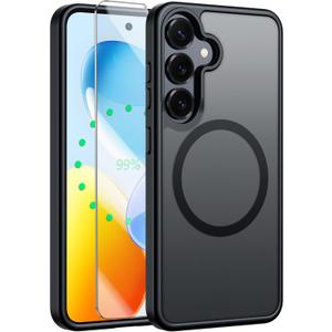 FNTCASE for Samsung Galaxy S25-Plus Case: for S24 Plus Magnetic Translucent Matte Shockproof Slim Cell Phone Cover - Military Grade Drop Proof Hard Back Anti-Fingerprint Protective - Black