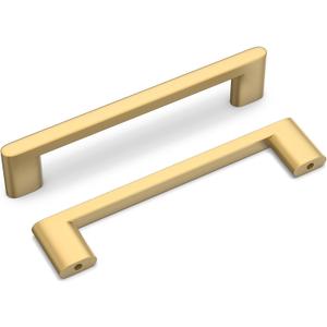 homdiy 5 Pack Matte Gold Cabinet Pulls 5 inch Hole Center Brushed Brass Kitchen Drawer Handles for Dresser Cupboard Living Room