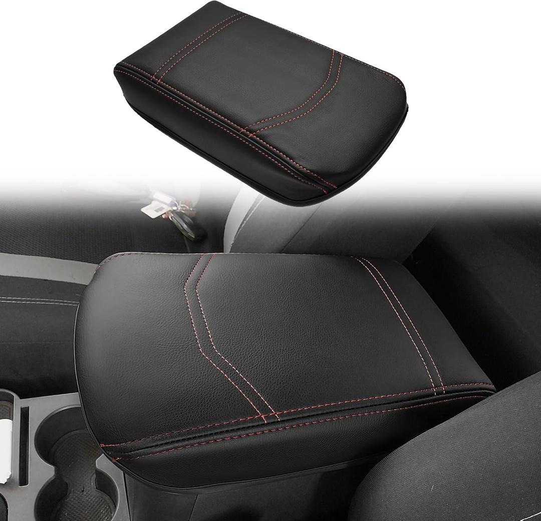 Muslogy Center Console Armrest Cover Fit for Ford Maverick 2022-2025 2026 Accessories, Comfort Armrest Pad Console Lid Cushion Vegan Leather Regular Thick (Black)