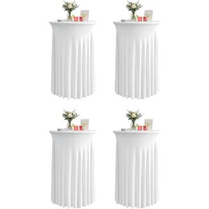 KeyWave Cocktail Table Tablecloth with Skirts - 32x43 Inch Wavy Spandex High Top Cocktail Table Covers, Ruffle Drape Highboy Tablecloth Reusable for Party Wedding Cake Standing Table, White, 4 Pack