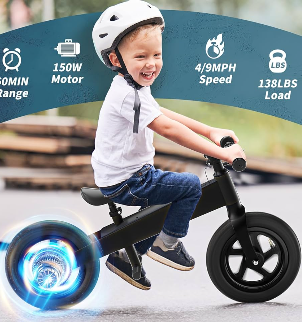 Electric Bike for Kids, Electric Balance Bike for Ages 3-8 Years Old,Kid Electric Motorcycle with 2 Speed Modes,Push-Button Brakes,12 Inch Dirt Off-Road Tire and Adjustable Seat