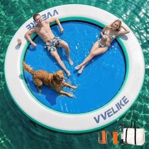 Water Hammock Lake Floats for Adults, Large Circle Pool Hammock Pool Lounger Water Float for Lake River Ocean Beach Boat Swim, Giant Round Heavy Duty Floating Island for Multiple People Family