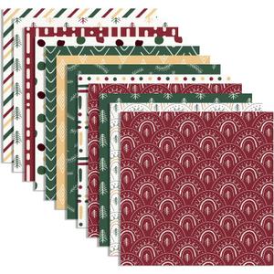 24 Sheets Christmas Boho Pattern Pad 11.8'' x 11.8'' Christmas Scrapbook Paper Pad Boho Red and Green Textured Patterned Double-Sided Cardstock Paper for Background DIY Card Making Origami
