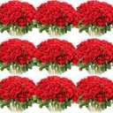 Jexine 100 Pieces Artificial Roses Flowers Bulk, Long Stem Realistic Fake Silk Roses Bouquet for Table Centerpiece Vases Wedding Party Kitchen Decor(Red)