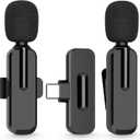 MAYBESTA Wireless Mini Microphone for iPhone 15 - Bluetooth Lavalier Android Mic for YouTube Video Recording, Clip-on USB C Phone Microphones for Tiktok Vlog Livestream Podcast (Black for USB C)