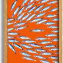 Framed Sardine Canvas Wall Art,Orange Coastal Fish Picture Wall Decor, 24"L x 16"W
