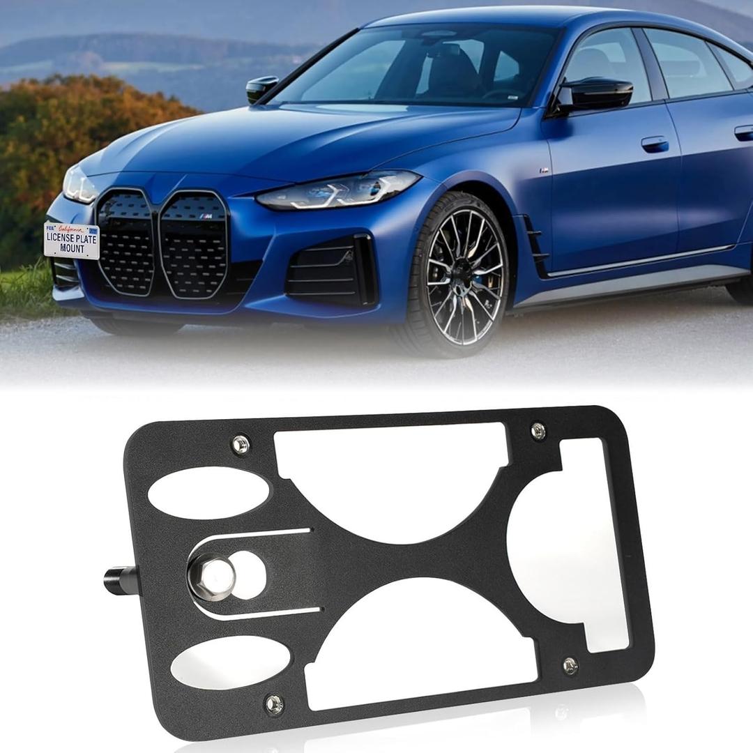 Front Bumper License Plate Mount Compatible with BMW 4 Series and i4 2020-2025, No Drill Front License Plate Frames Tow Hook License Plate Bracket Holder Mounting Kit Car Accessories
