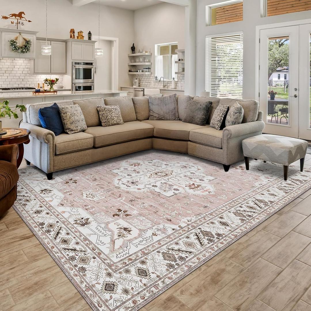 8x10 Area Rugs for Living Room, Boho Washable Rug Non-Slip and Non Shedding, Home Decor Pink Rugs for Bedroom, Dining Room, Home Office, Kids Room (8'x10')