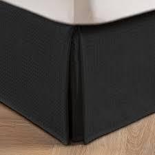 MIYE Pleated Waffle Weave Bed Skirt, Tailored Dust Ruffle 12 Inch Drop Easy Fit, Machine Washable (Black, Queen - 12" Drop) 