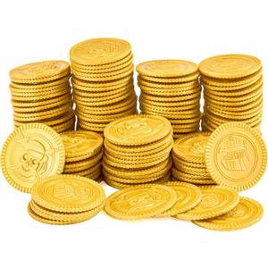 JOYIN 120 Pcs St. Patricks Day Pirate Gold Coins, Doubloons Plastic Fake Gold Coins for Pirate Party Favors Decorations Supplies, Treasure Hunt Children's Birthday Party Small Gift