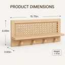 Rattan Wall Shelf with 4 Hooks, Entryway Key Holder & Coat Rack Wall Mount