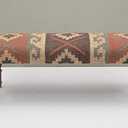 NATURAL FURNISH Acacia Wood Kilim Jute Fabric Upholstered Bench with Geometric Print | Southwestern Pattern Wooden Ottoman with KD Legs for Living Room, Bedroom, Hallway (Rustic Brown & Terracotta)
