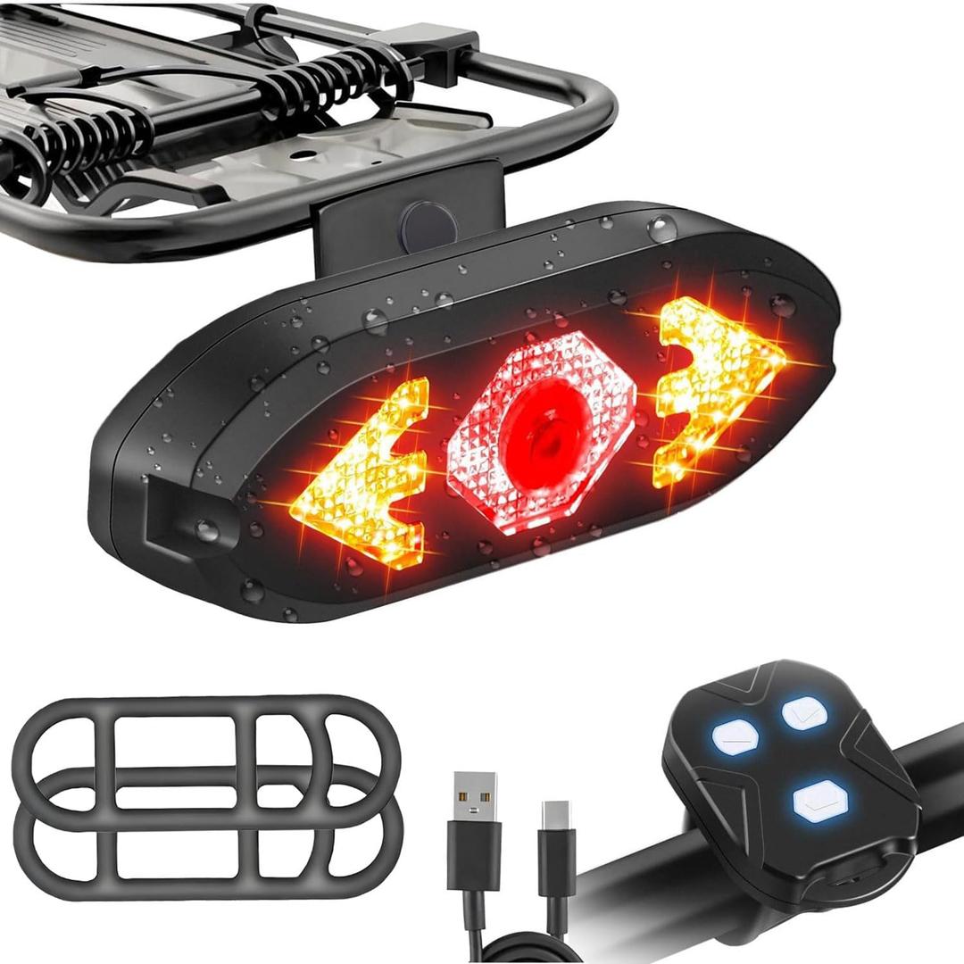 Bike Taillight USB Rechargeable Bicycle Turn Signals with Remote Control Rear Bicycle Light Waterproof Safety Warning Back Lights with 2 Types of Brackets (Set C)