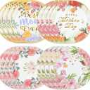60pcs Happy Mother's Day Party Plates-7in Floral Round Disposable Paper Plates Dinner Dessert Tableware Birthday Decorations in 4 Designs for Best Mom Spring Party Supplies Birthday Serves 15