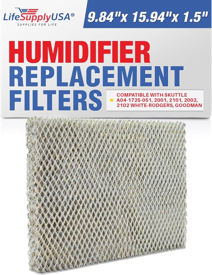 LifeSupplyUSA Humidifier Filter Replacement Evaporator Pad with Wick Compatible with Skuttle A04-1725-051, 2001, 2101, 2002, 2102 White-Rodgers, Goodman (1-Pack)