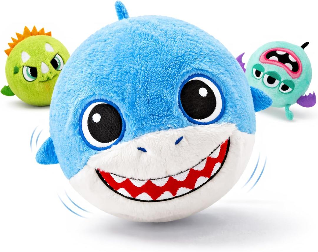 PlayZap Bouncy Balls 3" Big with Stuffed Animal 3 Pack - Soft Balls for Toddlers & Babies Plush Cover BPA-Free, Sensory Toys - Cute Bunny Shark Unicorn Design Ideal Gifts for Boys Girls