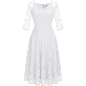 Dressystar Long Sleeves Lace A Line Formal Wedding Guest Dresses
(White, M)